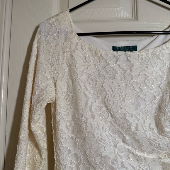 Lauren Ralph Lauren Cream Lace Long Sleeve Dress Size 4 - Picture 8 of 8